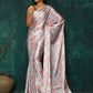 Designer Satin Silver Digital Print Saree