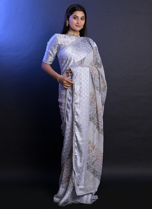 Classic Georgette Silver Jacquard Work Saree