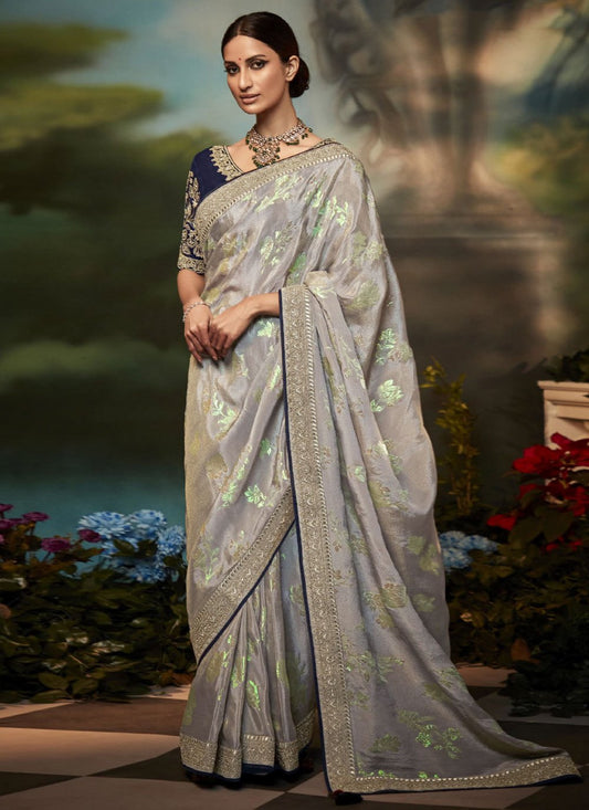 Contemporary Fancy Fabric Silver Fancy Work Saree