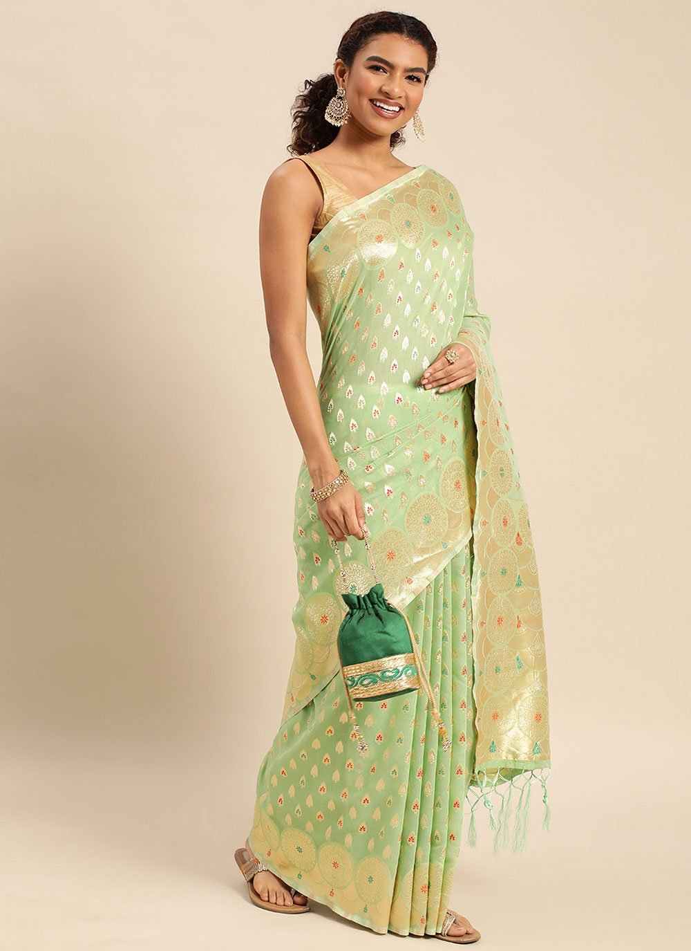 Classic Soft Cotton Green Weaving Saree