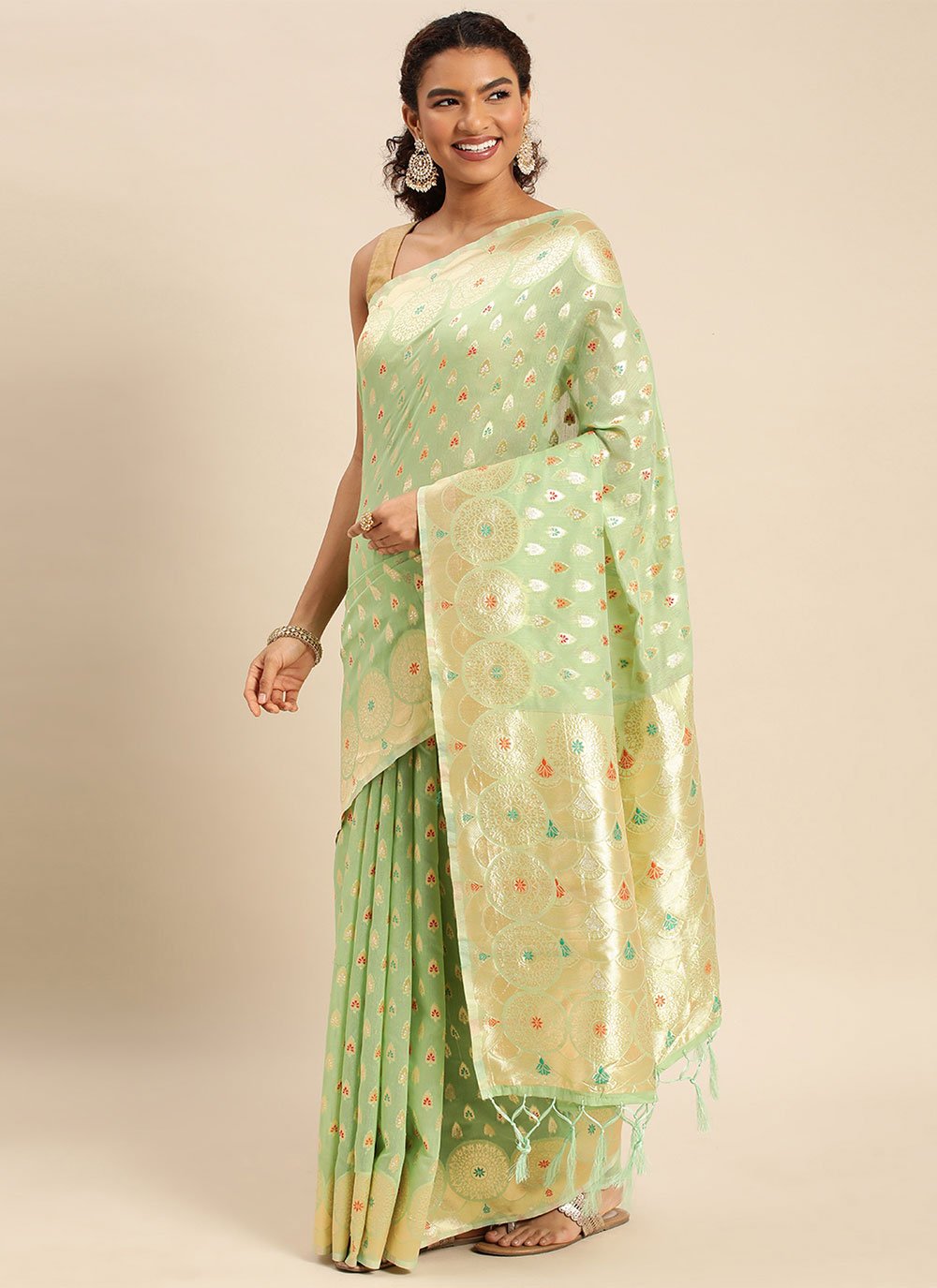 Classic Soft Cotton Green Weaving Saree