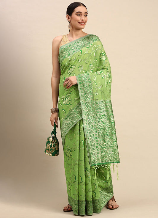 Classic Soft Cotton Green Weaving Saree