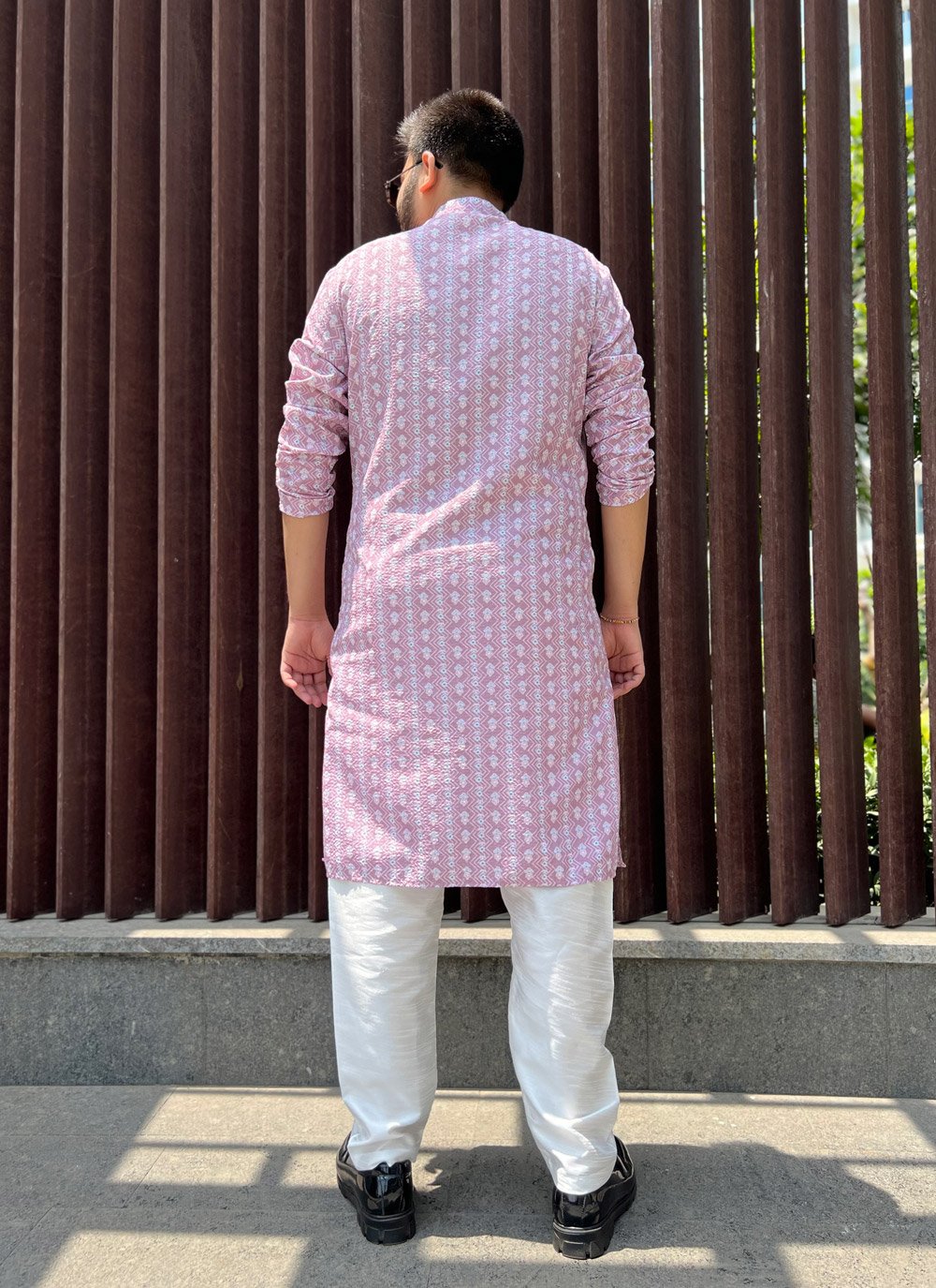 Kurta Pyjama Soft Cotton Pink Embroidered Mens