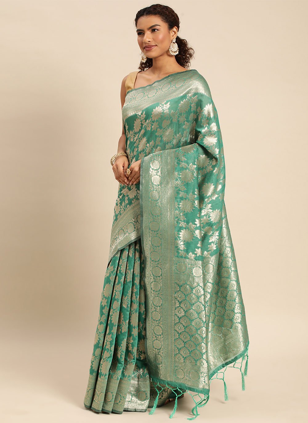 Contemporary Soft Cotton Sea Green Weaving Saree