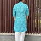 Kurta Pyjama Soft Cotton Blue Embroidered Mens