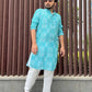 Kurta Pyjama Soft Cotton Blue Embroidered Mens