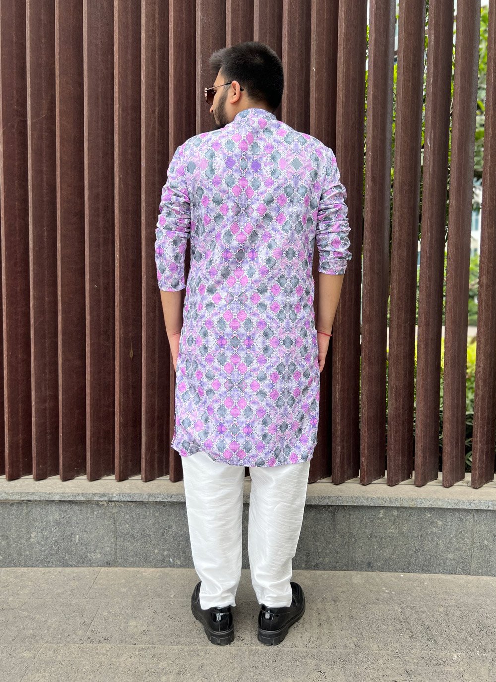 Kurta Pyjama Soft Cotton Purple Embroidered Mens