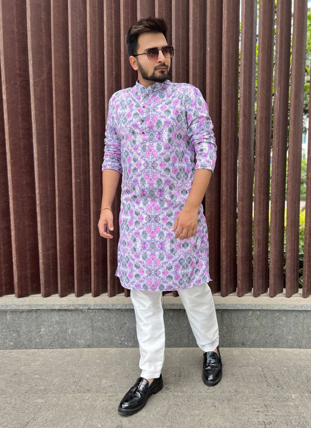 Kurta Pyjama Soft Cotton Purple Embroidered Mens