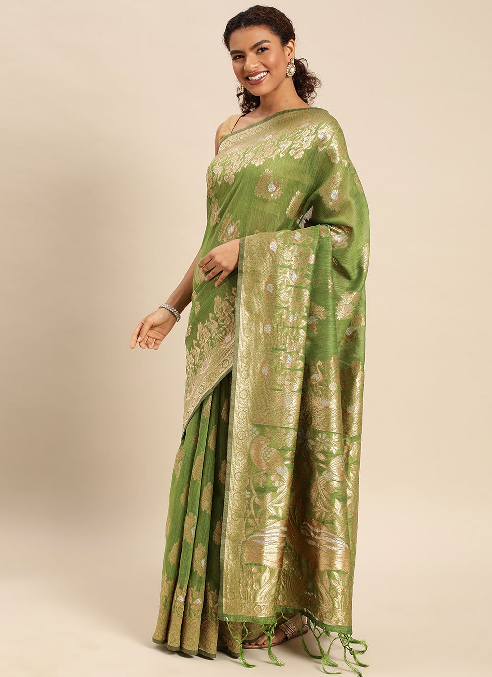 Classic Soft Cotton Green Weaving Saree