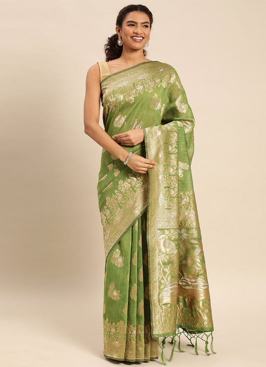 Classic Soft Cotton Green Weaving Saree