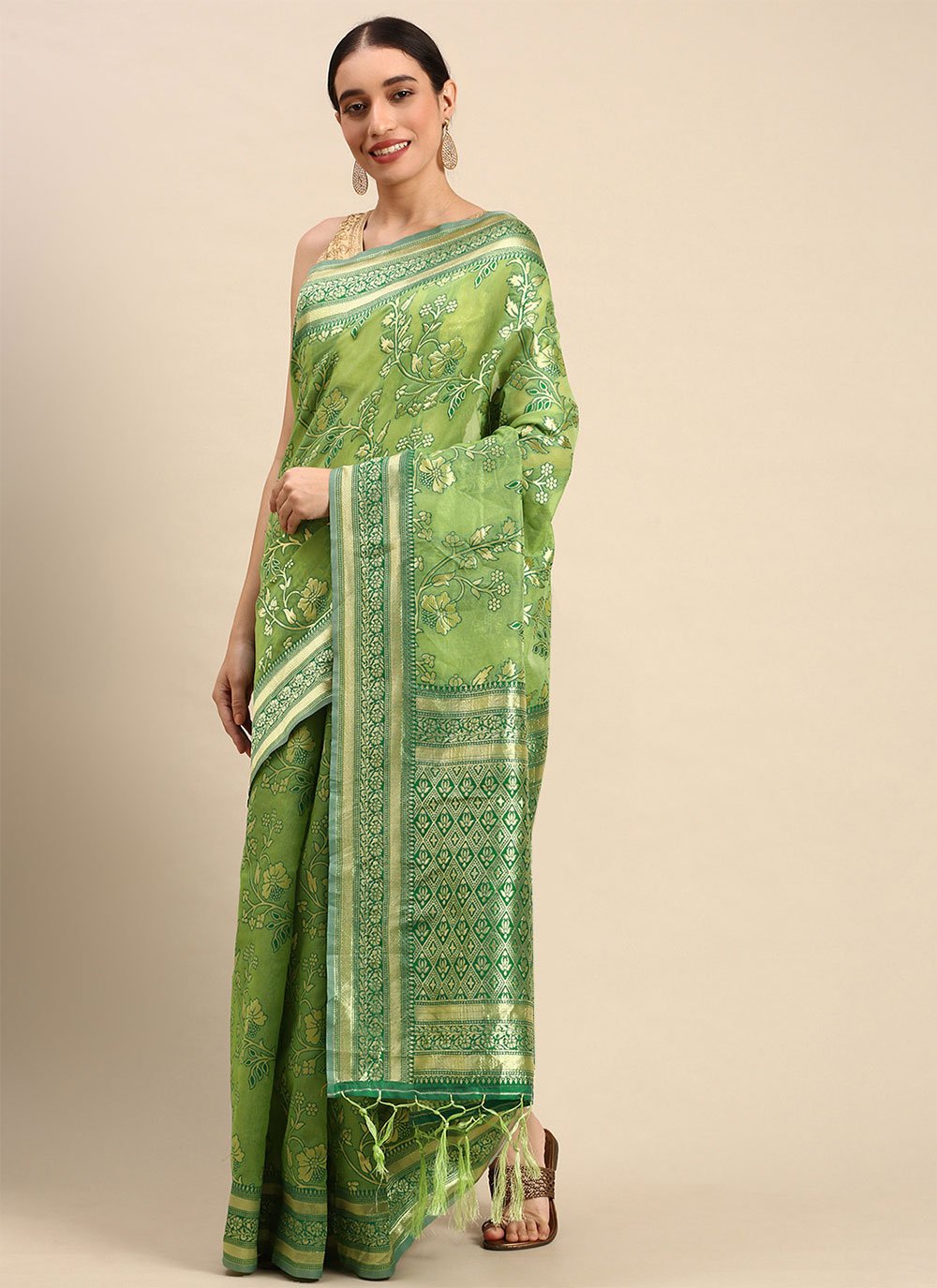 Classic Soft Cotton Green Weaving Saree