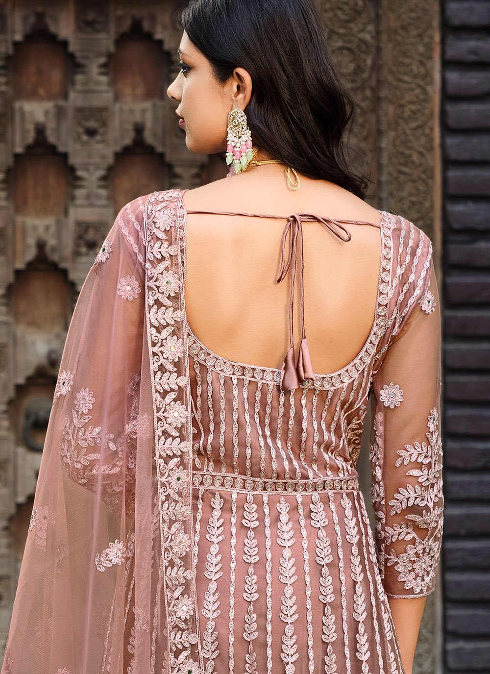 Anarkali Suit Net Pink Embroidered Salwar Kameez