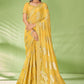 Contemporary Georgette Jacquard Yellow Foil Print Saree