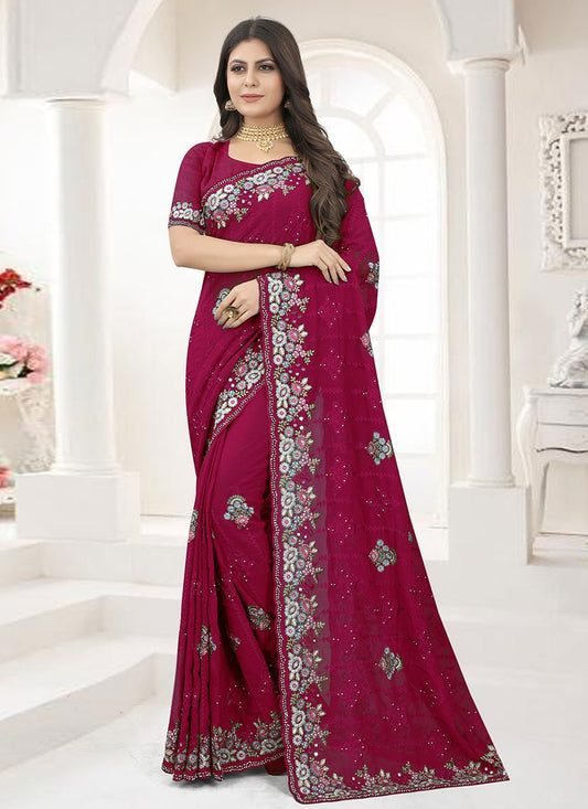 Contemporary Georgette Rani Embroidered Saree