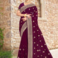Classic Georgette Wine Embroidered Saree