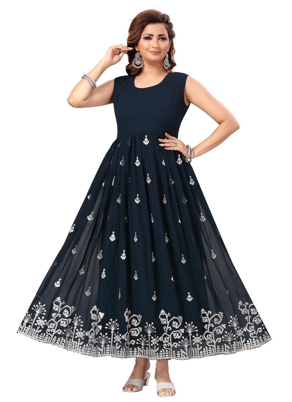 Gown Georgette Blue Stone Gown
