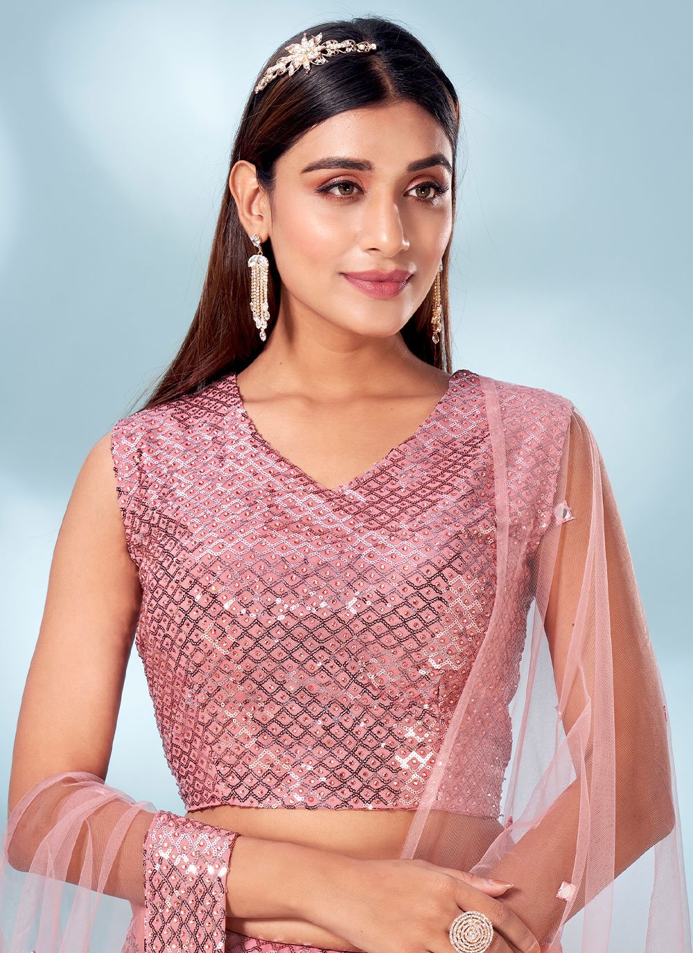 A Line Lehenga Imported Pink Embroidered Lehenga Choli