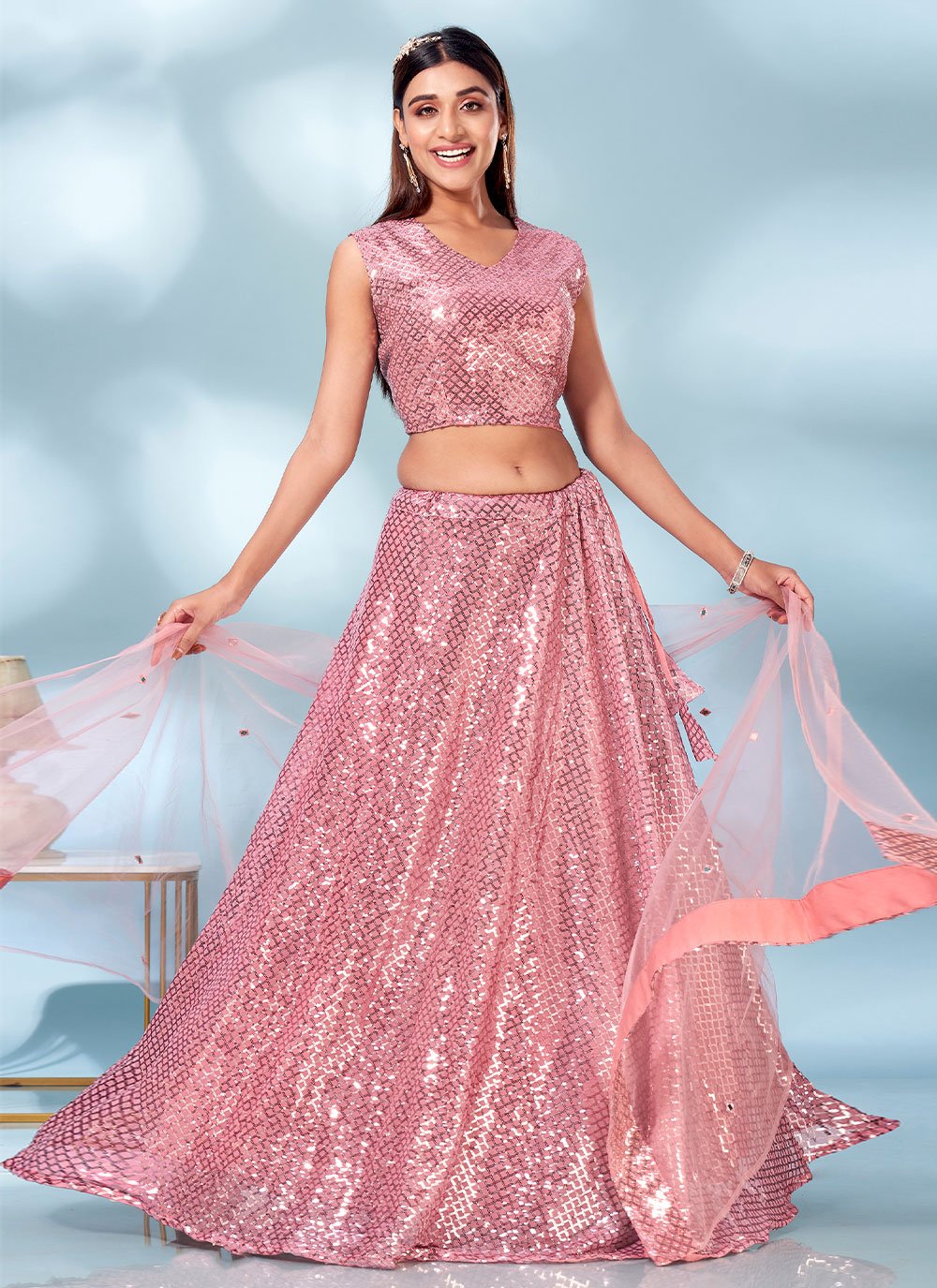 A Line Lehenga Imported Pink Embroidered Lehenga Choli