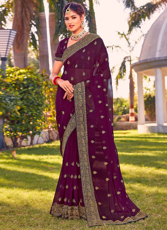 Contemporary Georgette Purple Embroidered Saree