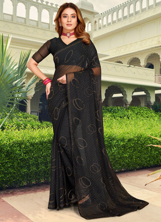 Contemporary Chiffon Black Stone Saree