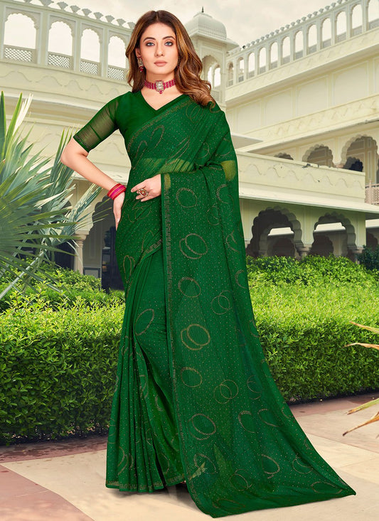 Classic Chiffon Green Stone Saree