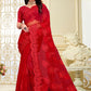 Contemporary Net Red Embroidered Saree