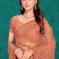 Designer Net Orange Embroidered Saree