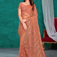Designer Net Orange Embroidered Saree