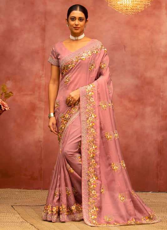 Traditional Saree Net Peach Embroidered Saree