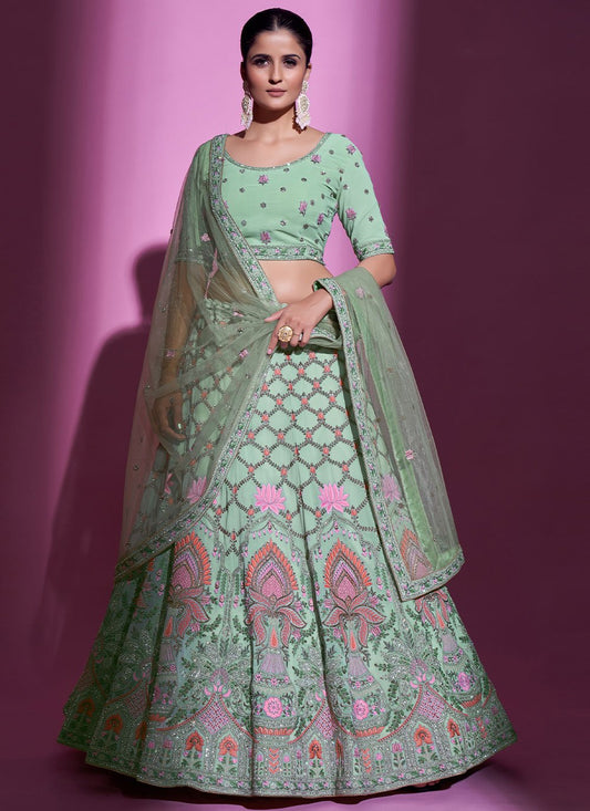 Lehenga Choli Georgette Sea Green Stone Lehenga Choli