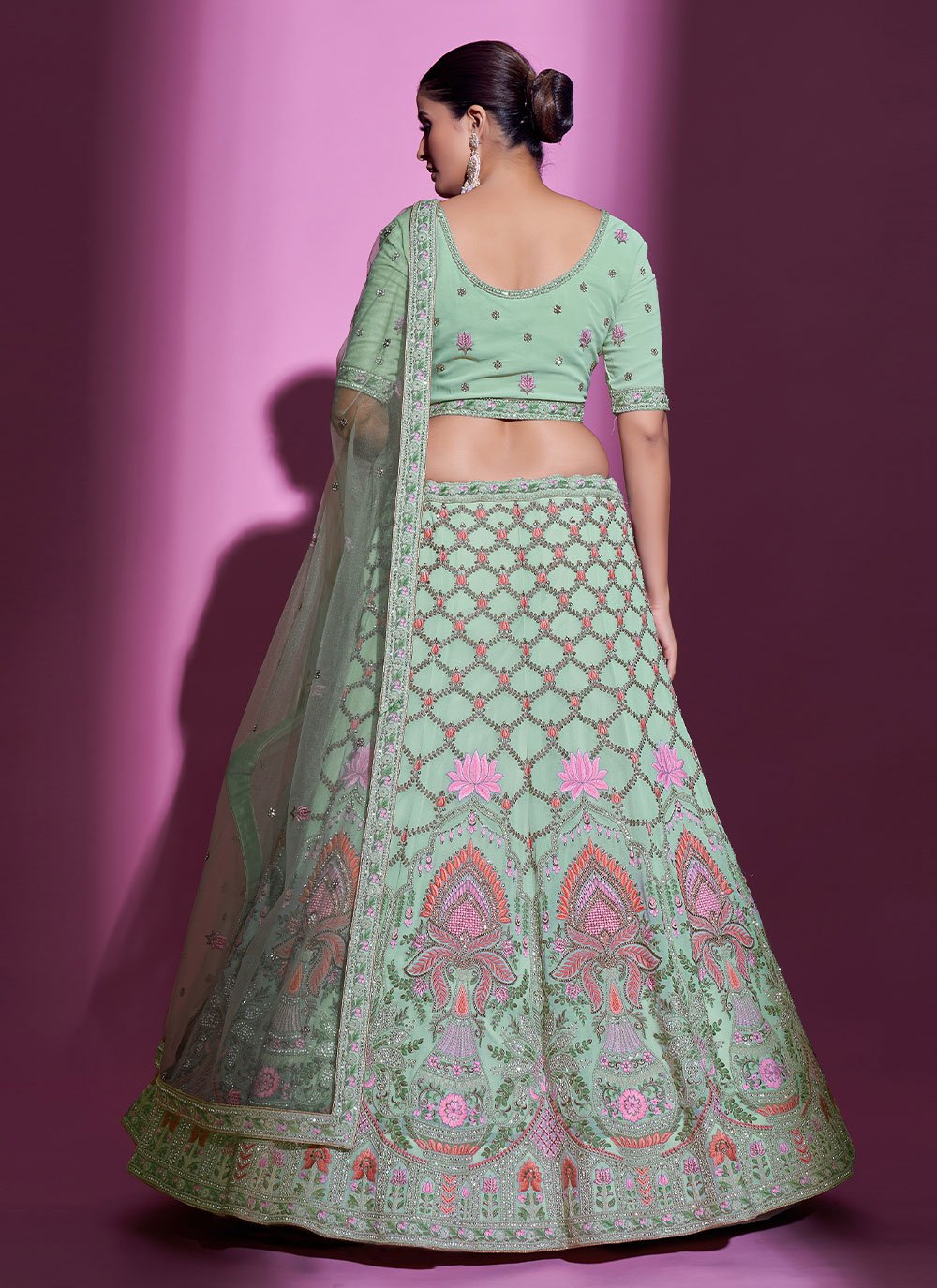 Lehenga Choli Georgette Sea Green Stone Lehenga Choli