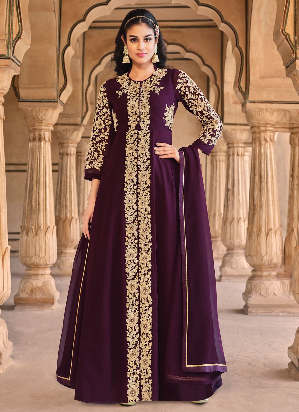Salwar Suit Georgette Purple Embroidered Salwar Kameez