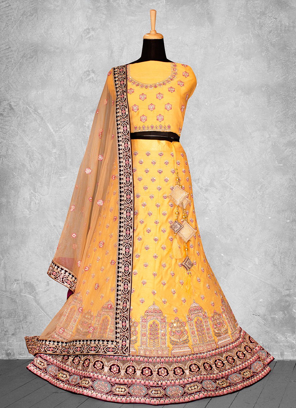 Lehenga Choli Raw Silk Yellow Beads Lehenga Choli