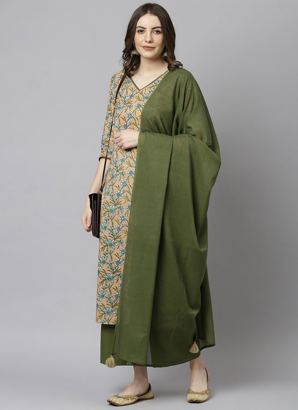 Straight Salwar Suit Cotton Sea Green Floral Patch Salwar Kameez