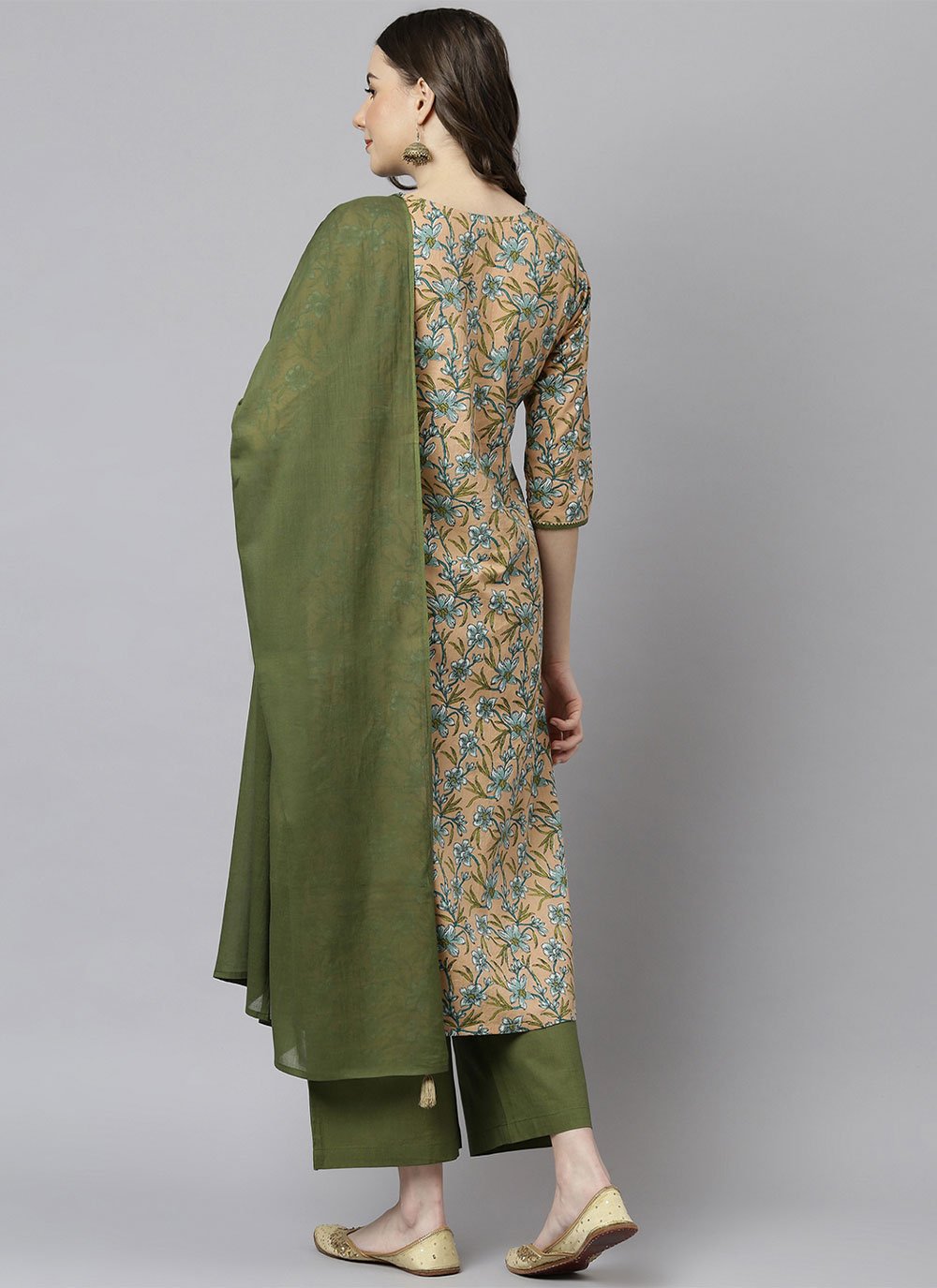 Straight Salwar Suit Cotton Sea Green Floral Patch Salwar Kameez