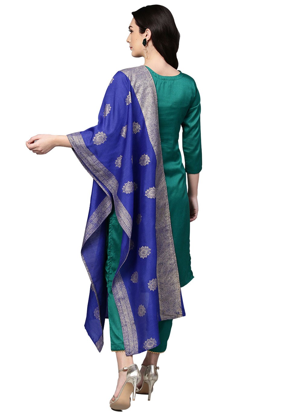 Straight Salwar Suit Poly Silk Green Plain Salwar Kameez