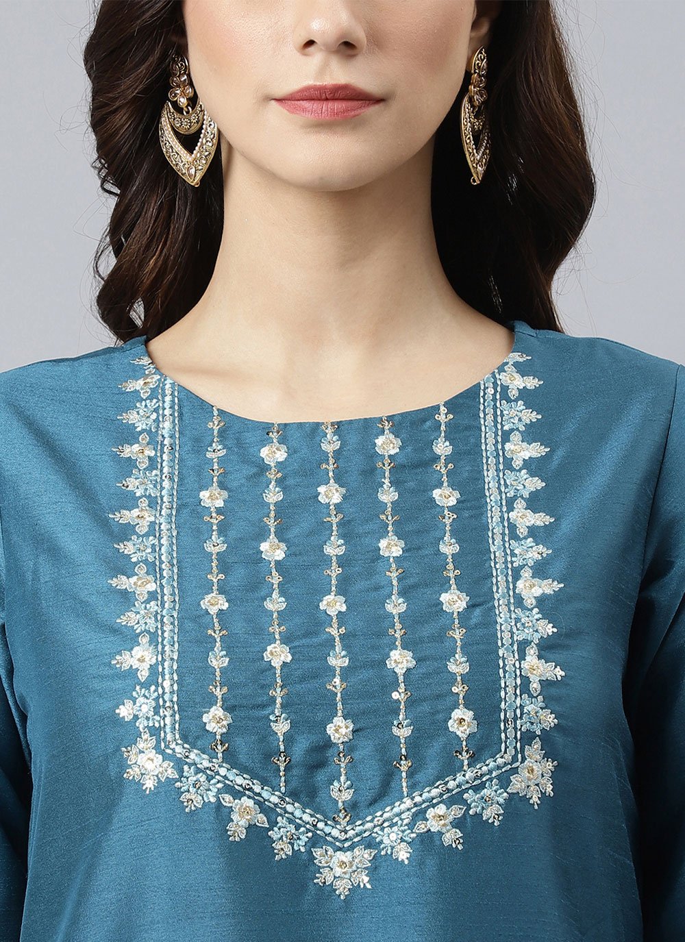Straight Salwar Suit Poly Silk Morpeach Embroidered Salwar Kameez