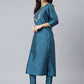 Straight Salwar Suit Poly Silk Morpeach Embroidered Salwar Kameez