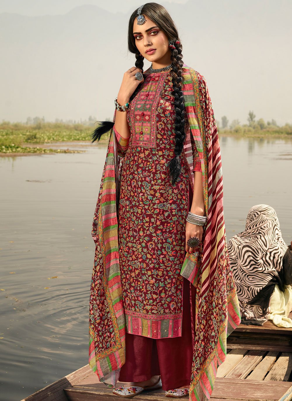 Straight Salwar Suit Muslin Maroon Digital Print Salwar Kameez