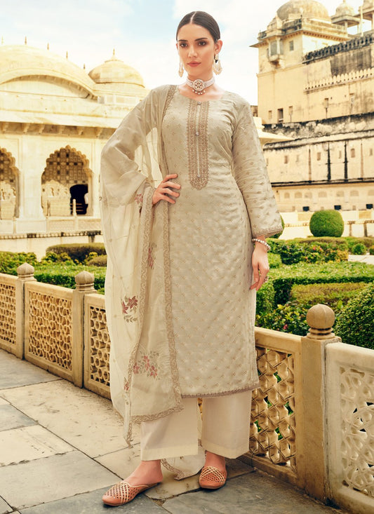 Straight Salwar Suit Cotton Cream Embroidered Salwar Kameez