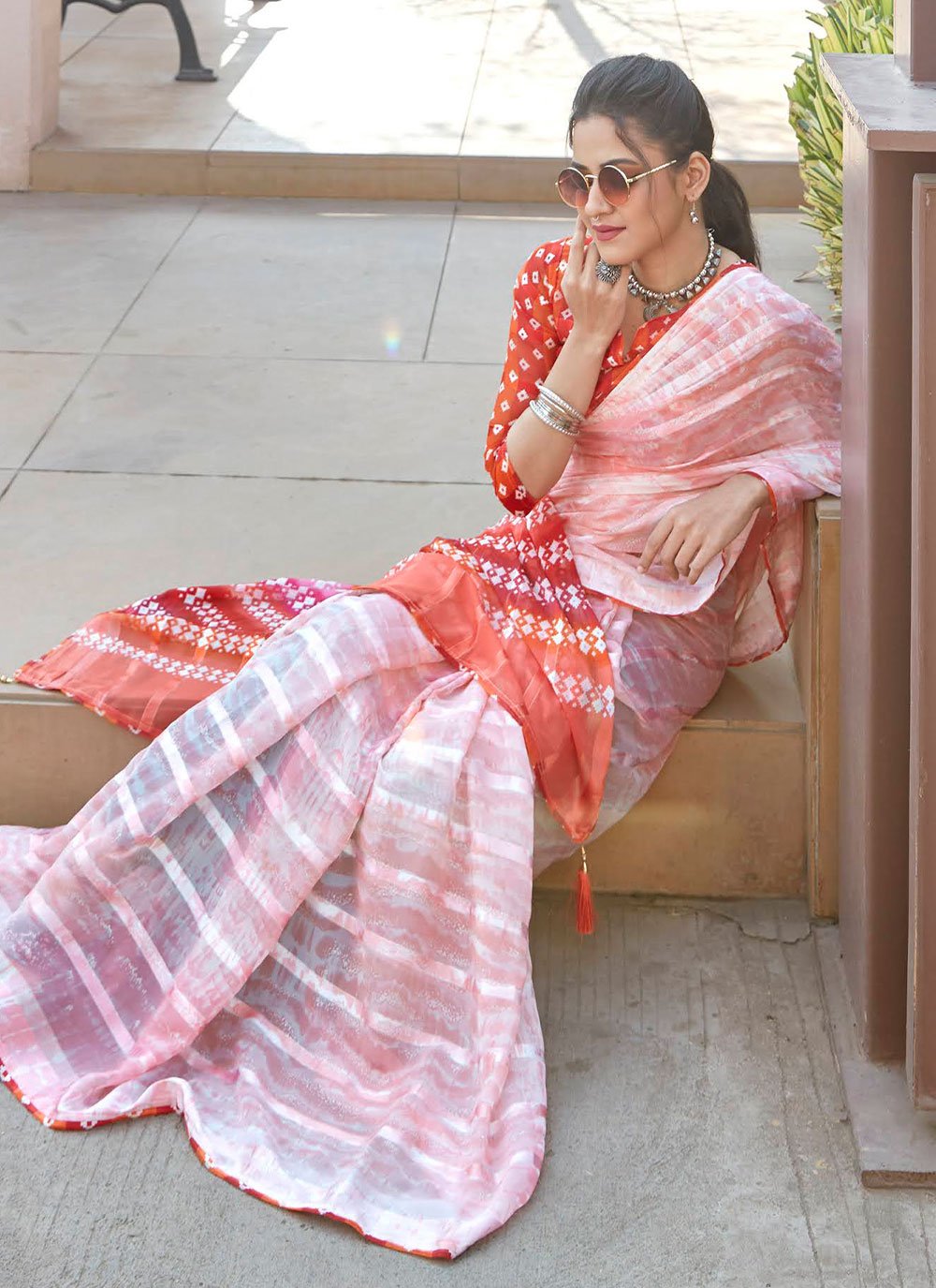 Contemporary Weight Less Peach Embroidered Saree