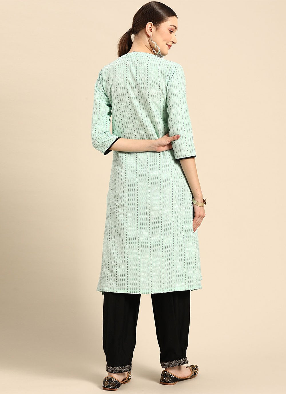 Casual Kurti Cotton Green Strips Print Kurtis