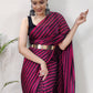 Contemporary Rangoli Silk Black Hot Pink Strips Print Saree