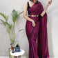 Contemporary Rangoli Silk Black Hot Pink Strips Print Saree