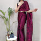 Contemporary Rangoli Silk Black Hot Pink Strips Print Saree
