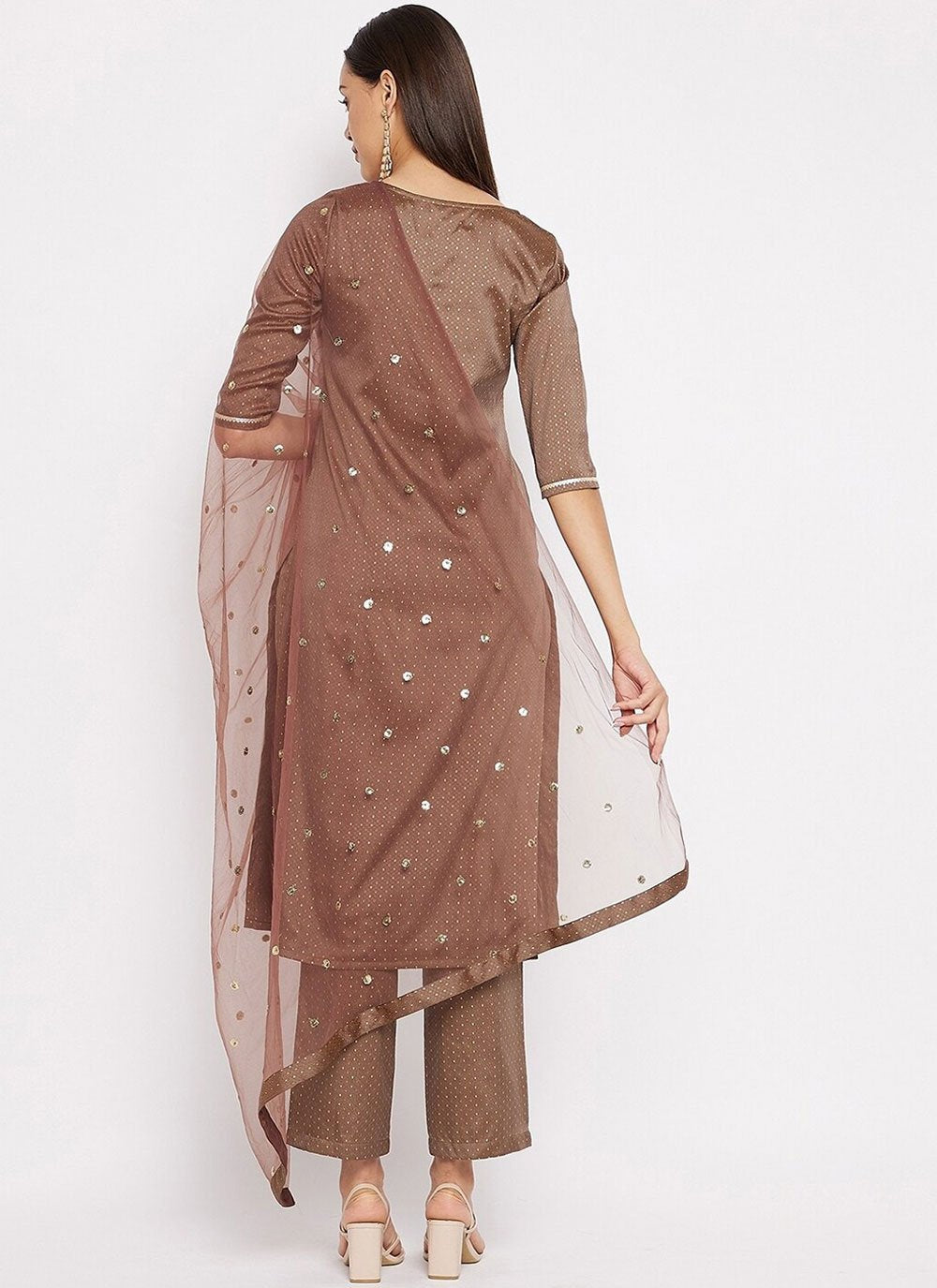 Salwar Suit Silk Brown Strips Print Salwar Kameez