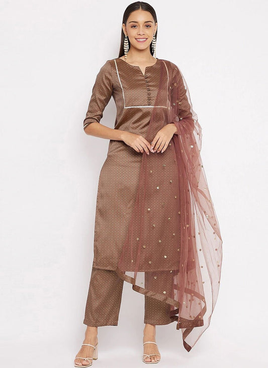 Salwar Suit Silk Brown Strips Print Salwar Kameez