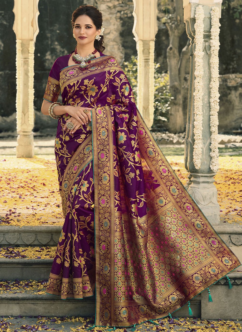 Trendy Saree Banarasi Silk Purple Swarovski Saree