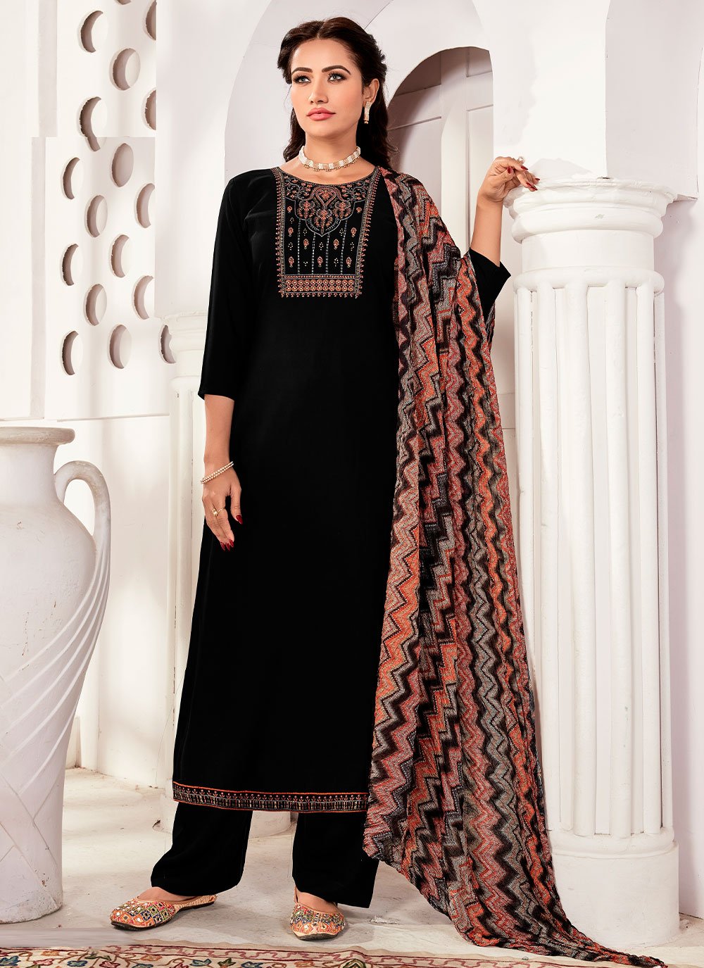 Straight Salwar Suit Rayon Black Diamond Salwar Kameez