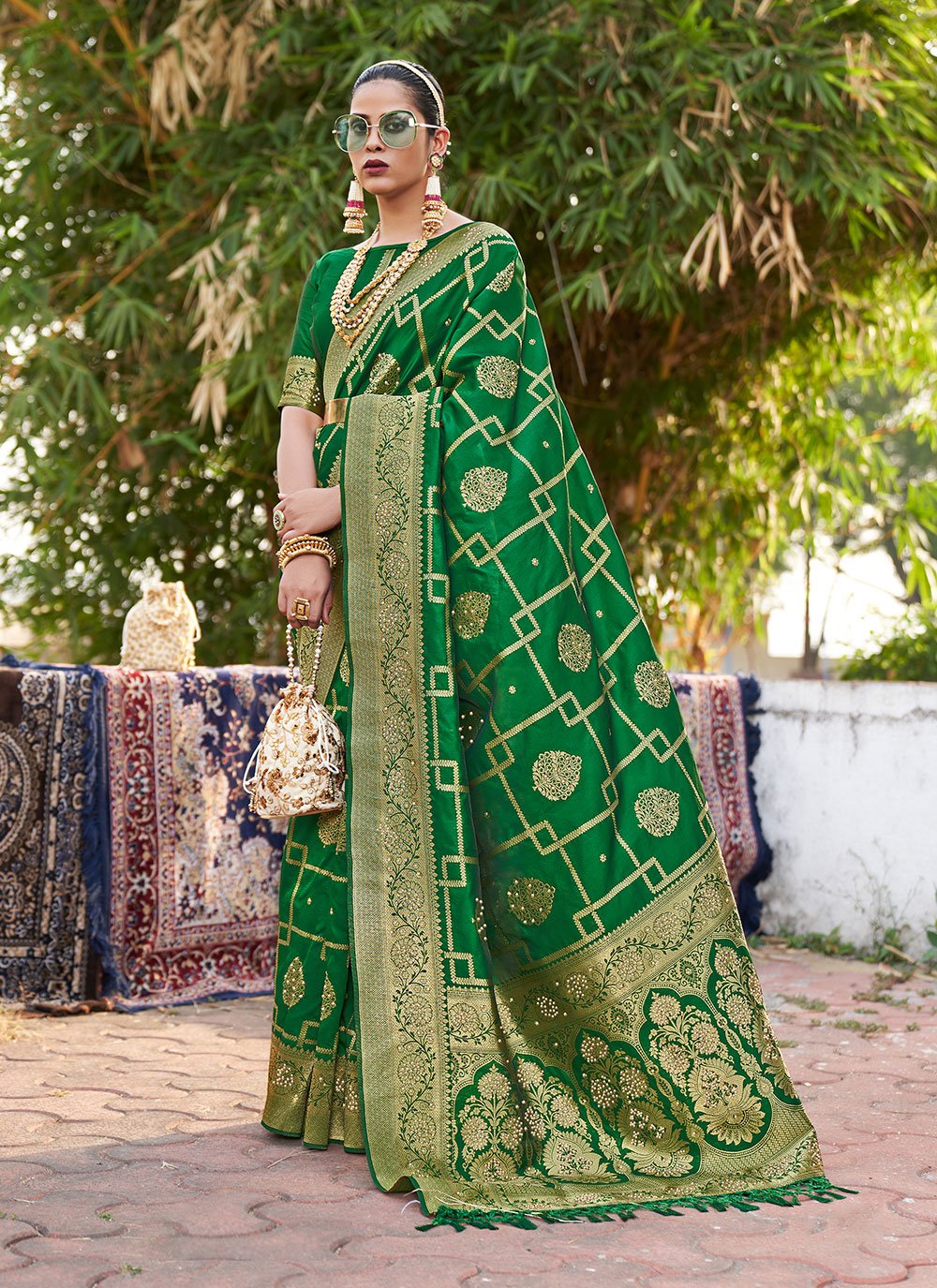 Designer Silk Green Swarovski Saree